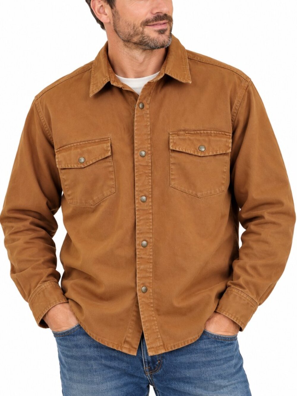 DAKOTA Cotton Canvas Snap Button Workwear Shirt Camel Brown XL Western Neutral